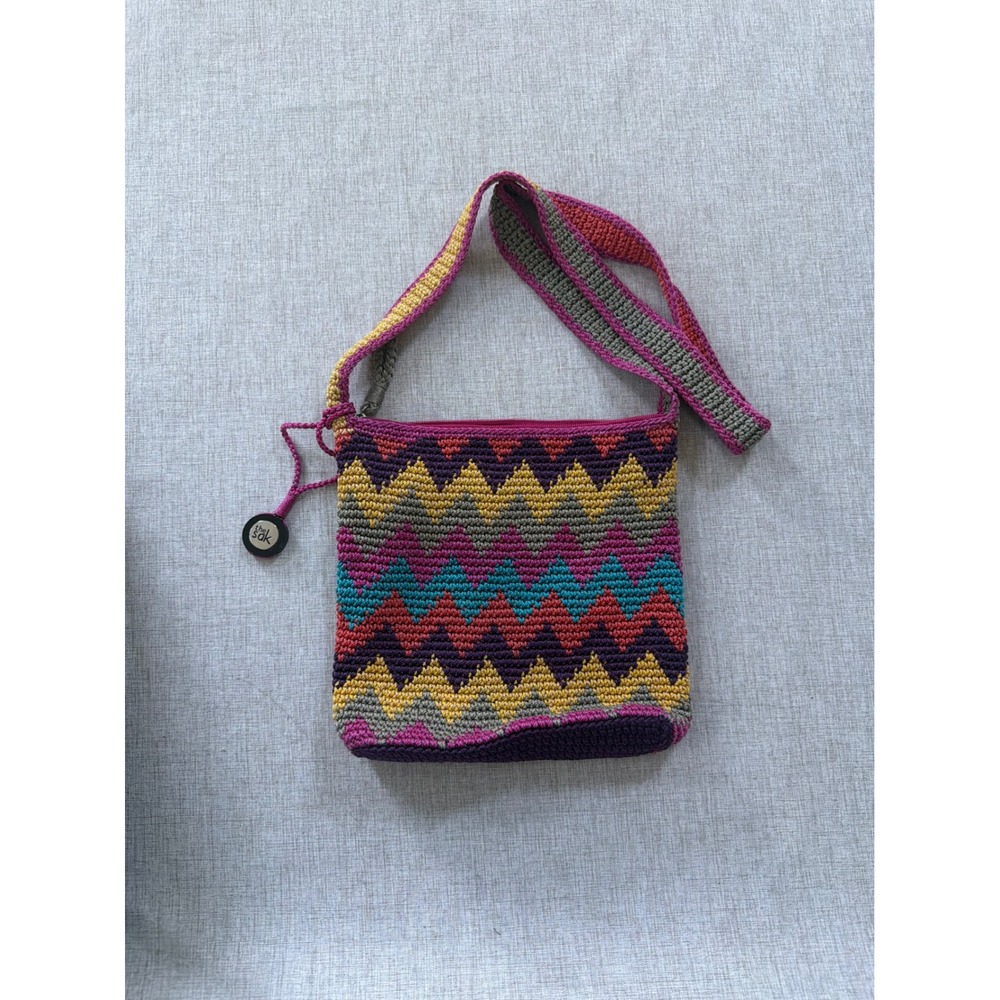 The Sak Zig Zag Rainbow Chevron Boho Crochet Bag